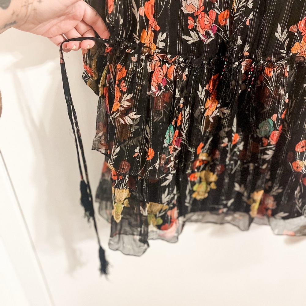 Derhy Floral Long Sleeve Ruffle A-Line midi Dress - Picture 8 of 9